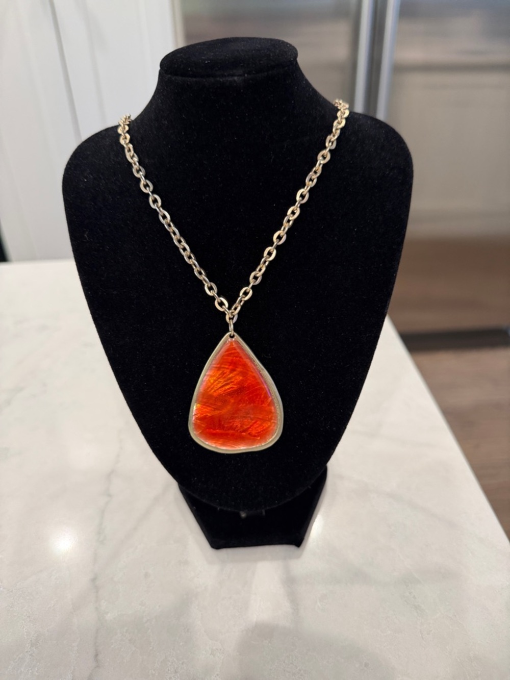 Chico's Gold-Tone Necklace with Bright Orange Teardrop Pendant